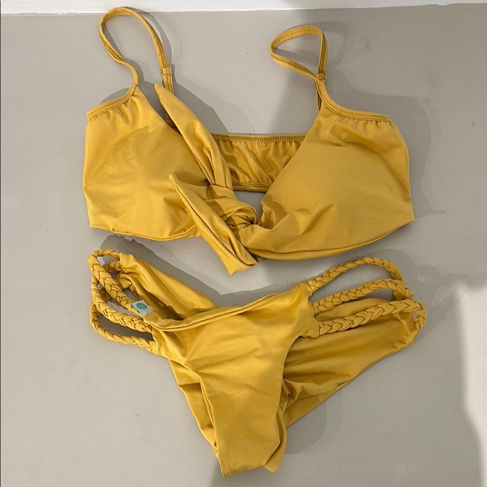 Yellow Bikini Set with Braided Straps